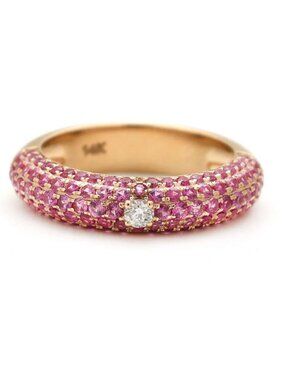Pink Sapphire Pave Band 14K Gold (18K Custom) Diamond Accent Ring